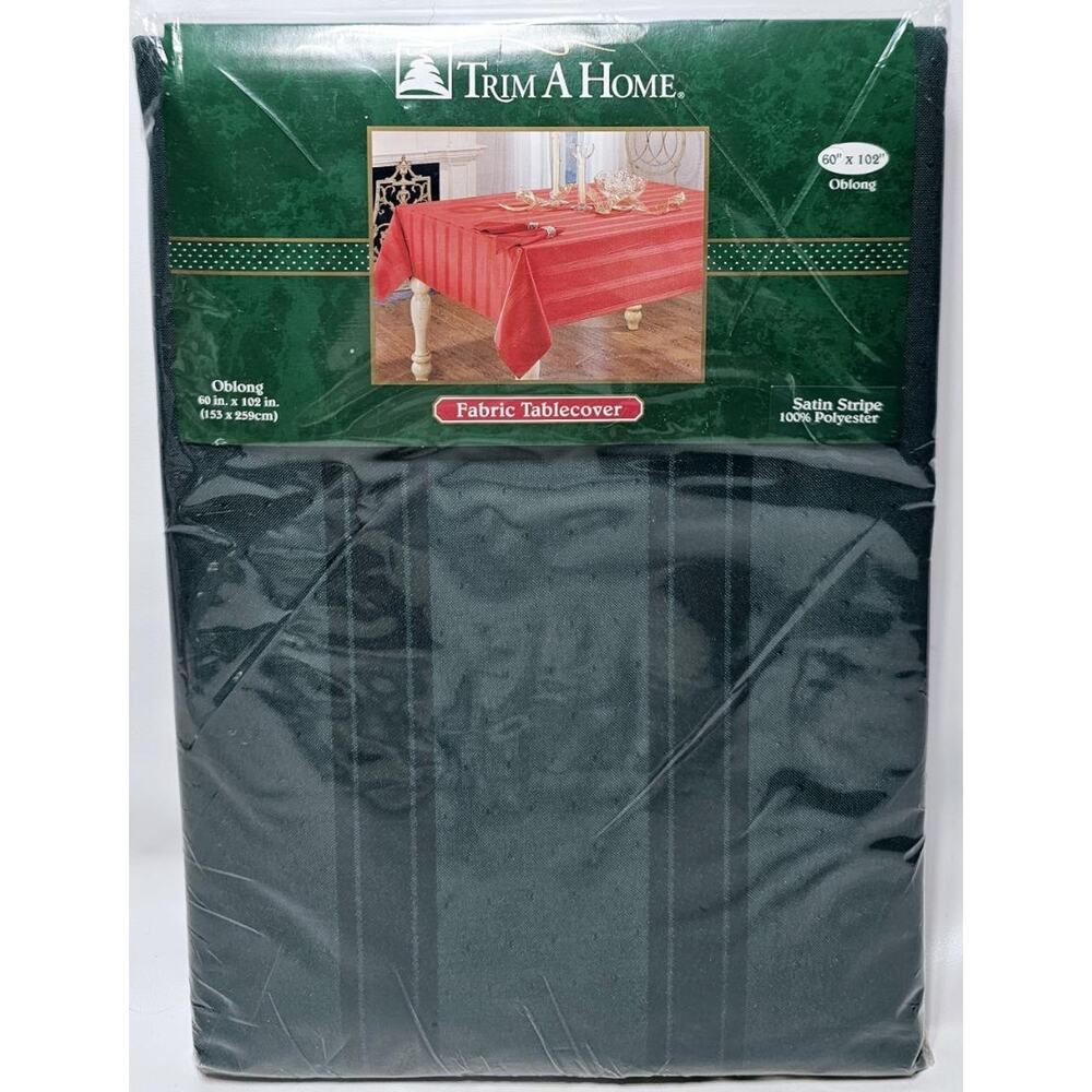 Trim A Home Fabric Tablecloth Satin Stripe Polyester Oblong 60"x102" Green NEW